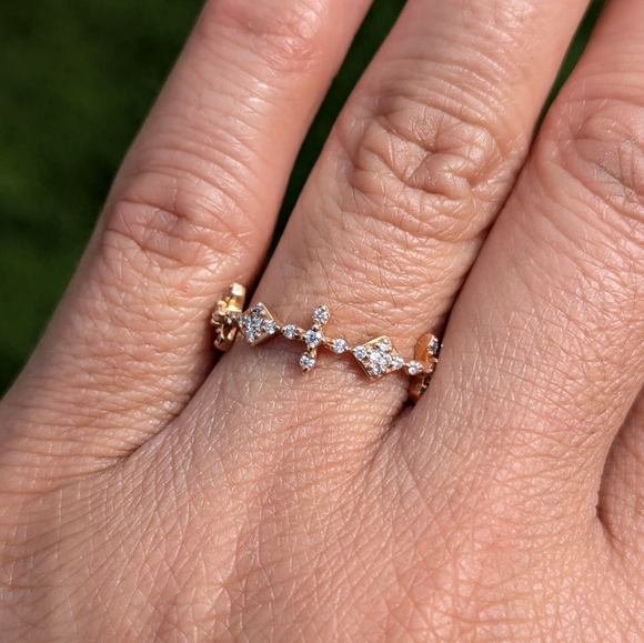 14 Karat Rose Gold Diamond Cross Art Deco Ring Band - Picture 3 of 6